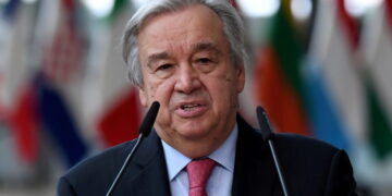 FILE PHOTO: Secretary-General of the United Nations Antonio Guterres addresses the media in Brussels, Belgium June 24, 2021. John Thys/Pool via REUTERS/File Photo