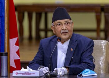 Prime Minister KP Sharma Oli addressing a meeting held to consult with specialists on COVID-19 pandemic, at his officail reidence in Baluwatawr, Kathmandu, on Wednesday, June 3, 2020. Photo: Rajan Kafle/PM's Secretariat