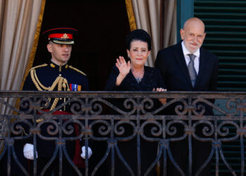 Malta's President Myriam Spiteri Debono waves to well-wishers from the balcony of the Presidential Palace, next to her husband Anthony Spiteri Debono after her inauguration ceremony in Valletta, Malta April 4, 2024. REUTERS/Darrin Zammit Lupi