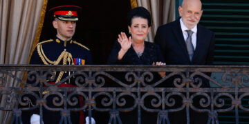 Malta's President Myriam Spiteri Debono waves to well-wishers from the balcony of the Presidential Palace, next to her husband Anthony Spiteri Debono after her inauguration ceremony in Valletta, Malta April 4, 2024. REUTERS/Darrin Zammit Lupi